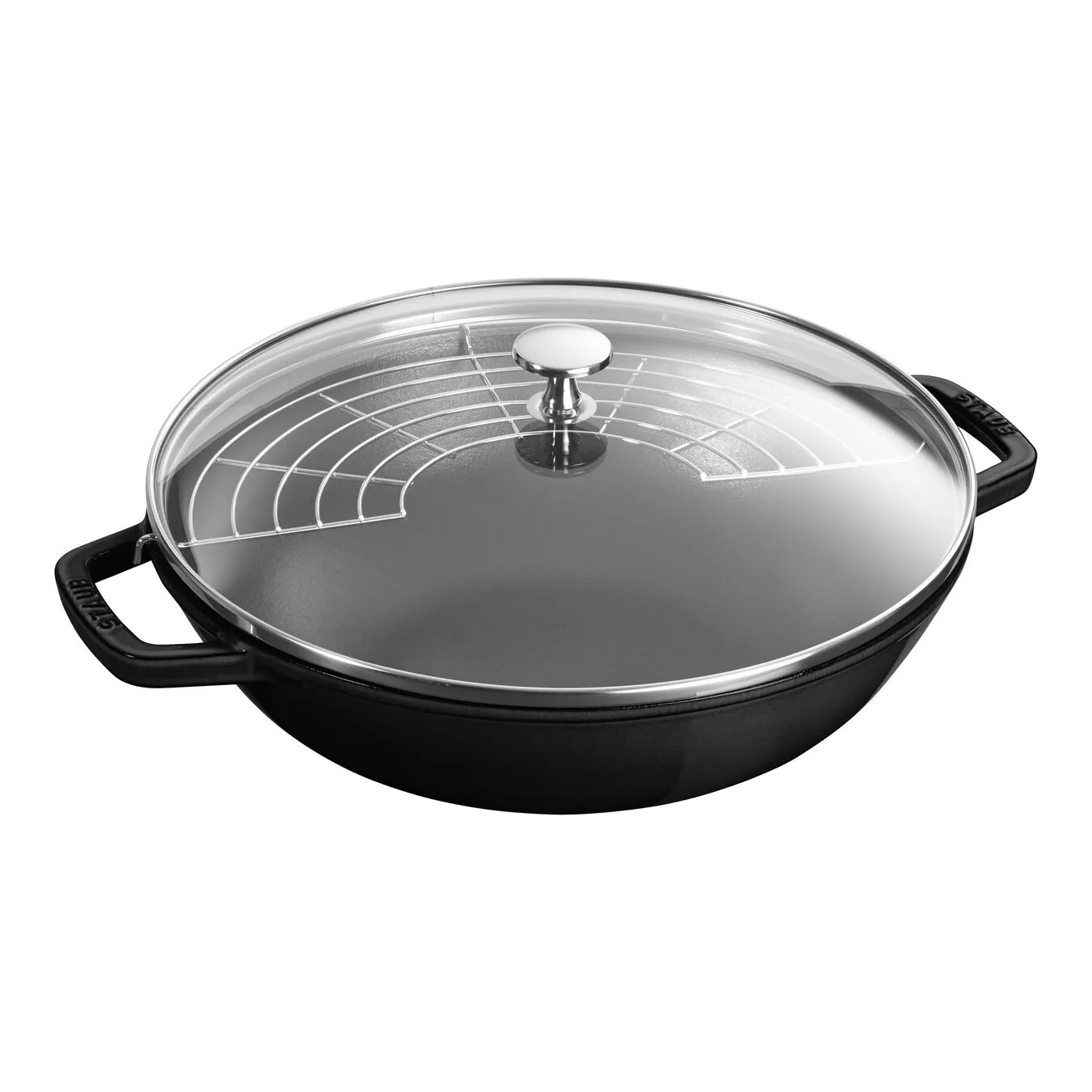 Staub Wok Con Coperchio In Vetro Rotondo - 30 Cm, Nero