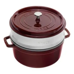 Staub Cocotte Con Cestello A Vapore Rotonda - 26 Cm, Granatina