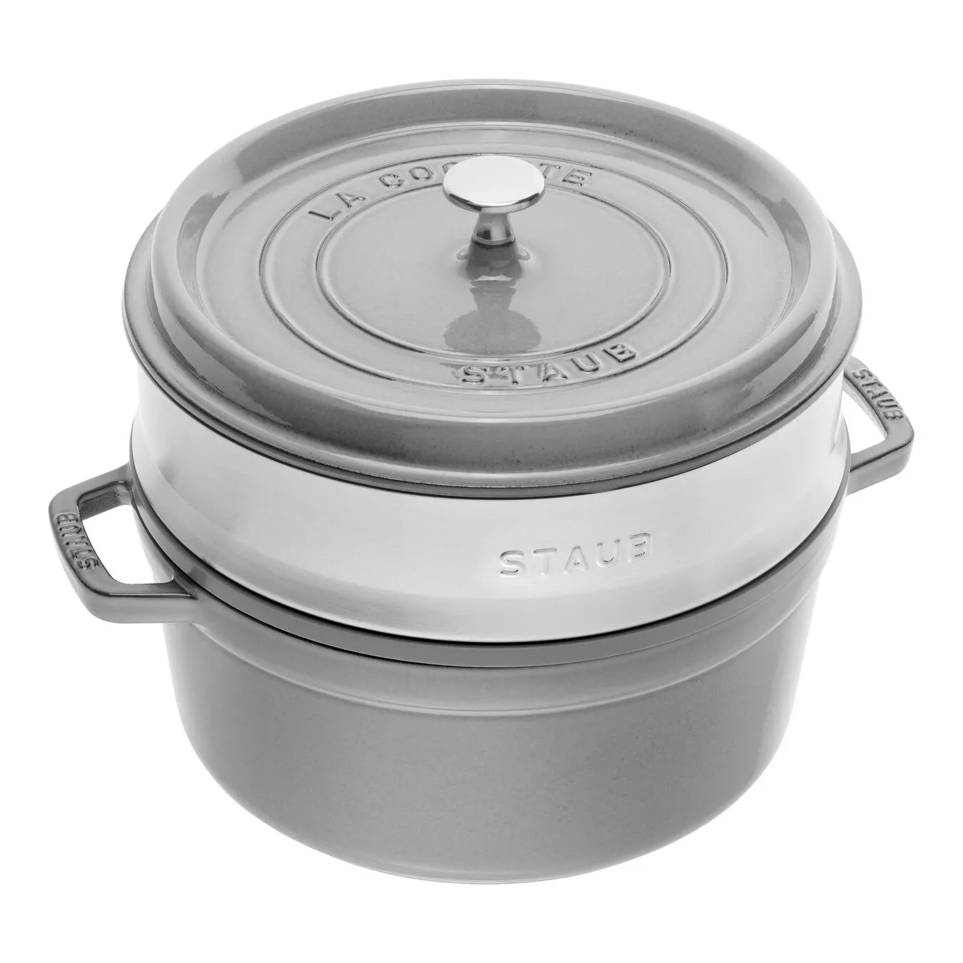 Staub Cocotte Con Cestello A Vapore Rotonda - 26 Cm, Grigio Grafite
