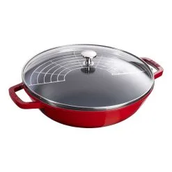Staub Wok Con Coperchio In Vetro Rotondo - 30 Cm, Ciliegia