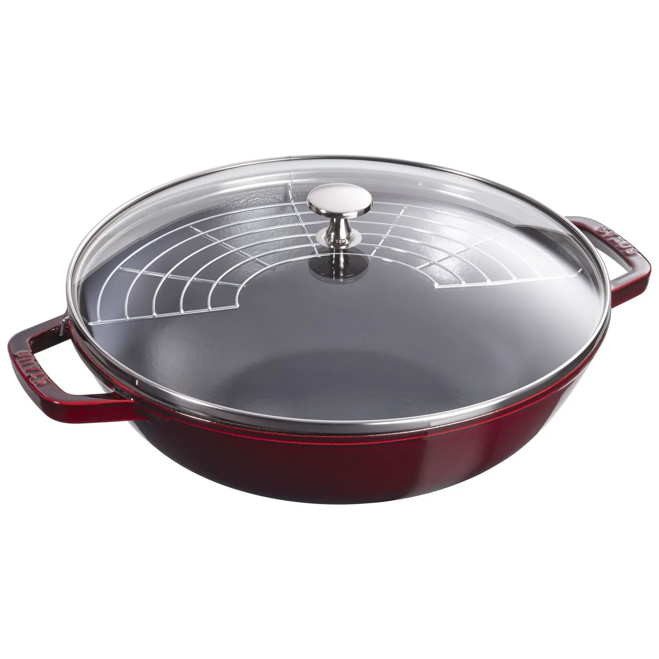 Staub Wok Con Coperchio In Vetro Rotondo - 30 Cm, Granatina