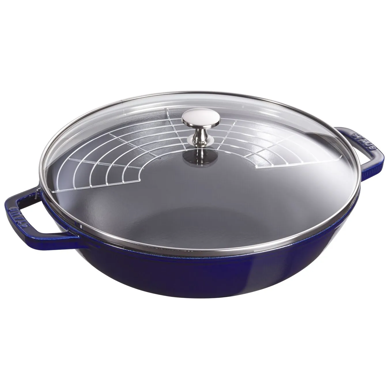 Staub Wok Con Coperchio In Vetro Rotondo - 30 Cm, Blu Scuro